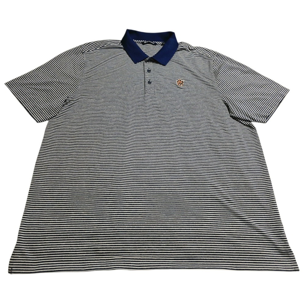 Auburn Tigers Cutter Buck Polo Shirt Mens XL Aubie Mascot Navy White Stripe